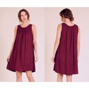 New UMGEE M 8 10 Merlot Sleeveless Round Neck Shift Dress Crochet Trim Pintuck